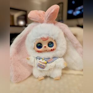 Rabbit Paradise - Blush Pink & White - Pink Liquid Glitter Eyes - New!